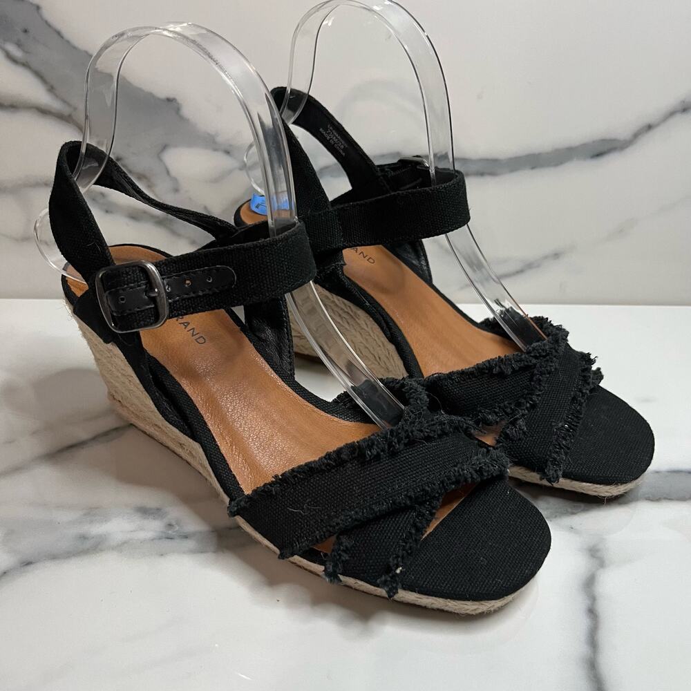 Lucky Brand Women's Black Canvas Strappy Wedge Marveiy Sandal Sz 7.5 Beachy